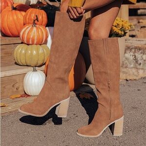 Brown Heeled Knee-High Boots